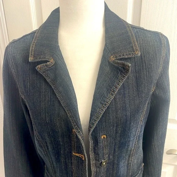 Vintage Tommy Hilfiger Dk Wash Denim Blazer Button Closure Pockets Fitted Size L - Picture 7 of 14